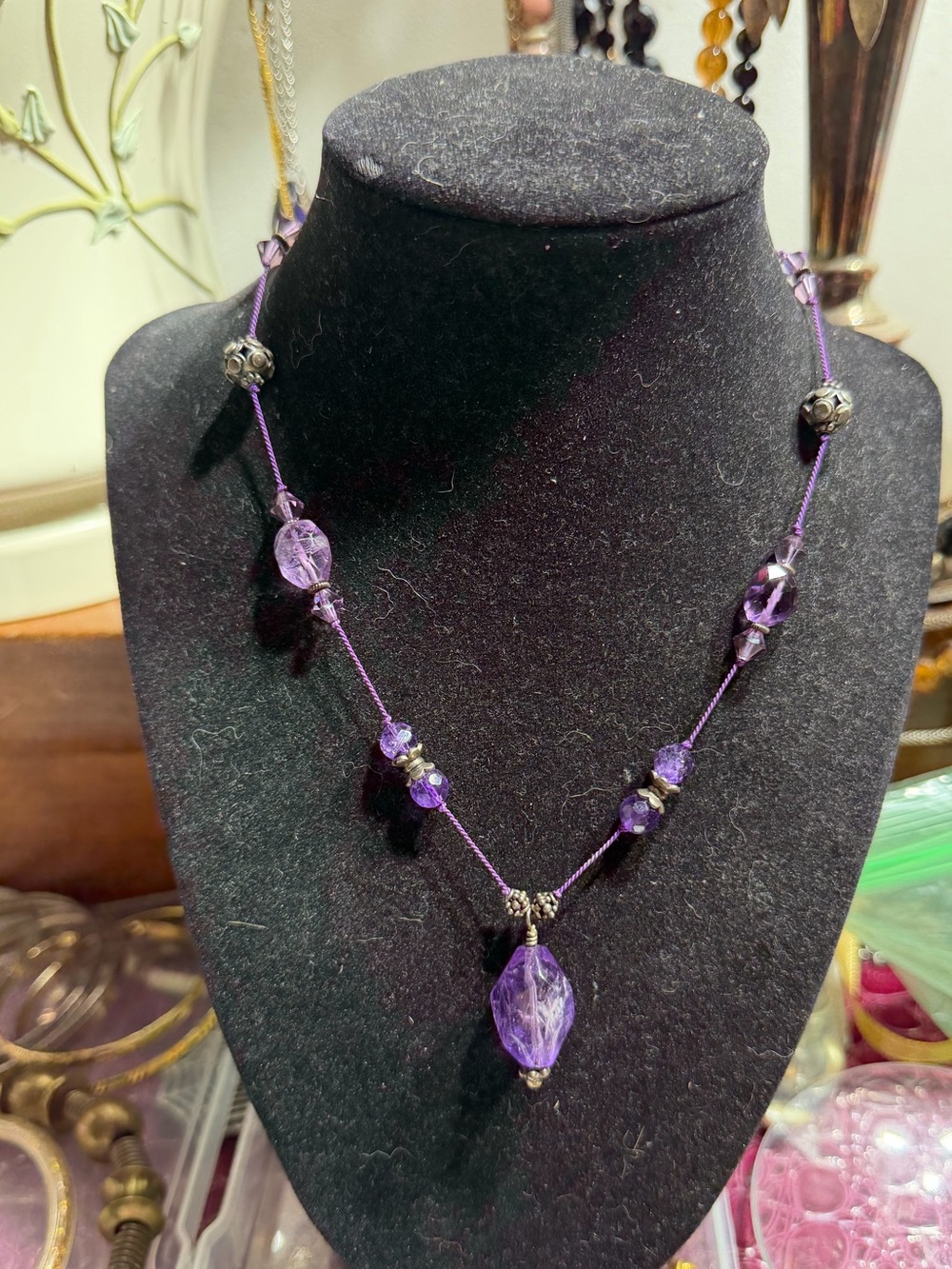 Vintage 925 Sterling  Silver Amethyst Pendant Necklace